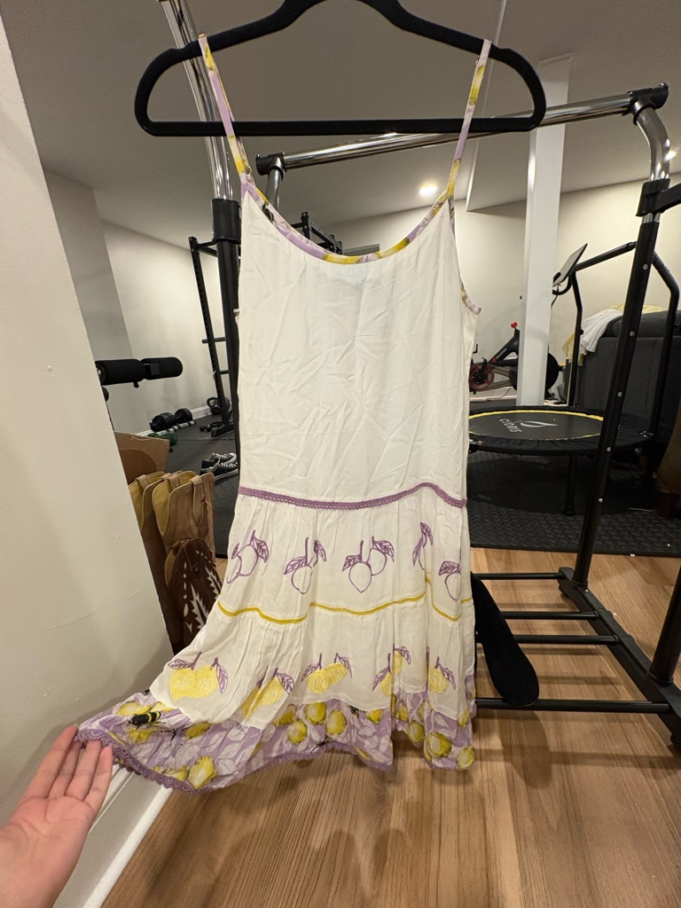 Taj - White Mini Sundress With Hand Embroidered Yellow & Purple Lemons